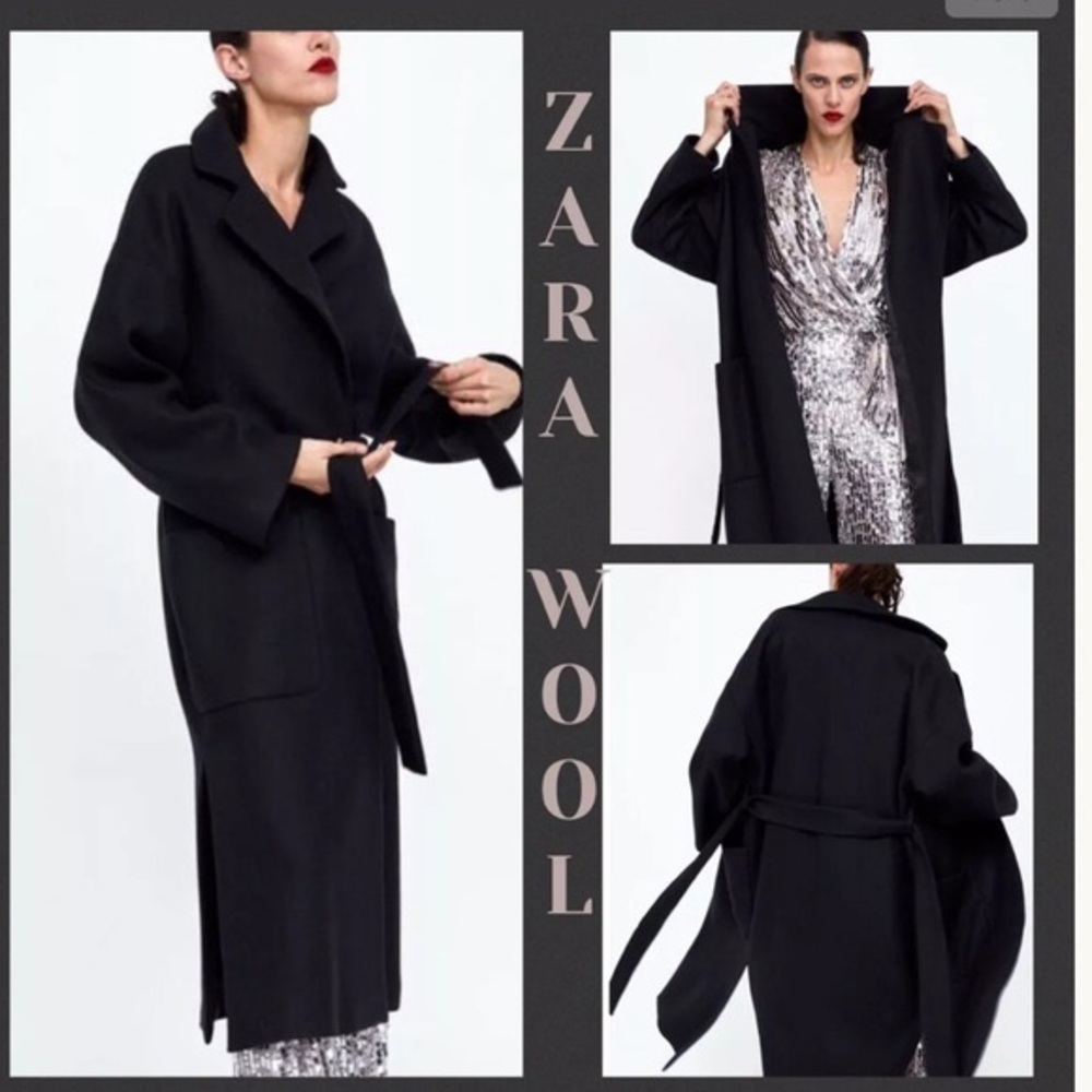 ZARA Long Manteco Wool Belted Wrap Coat